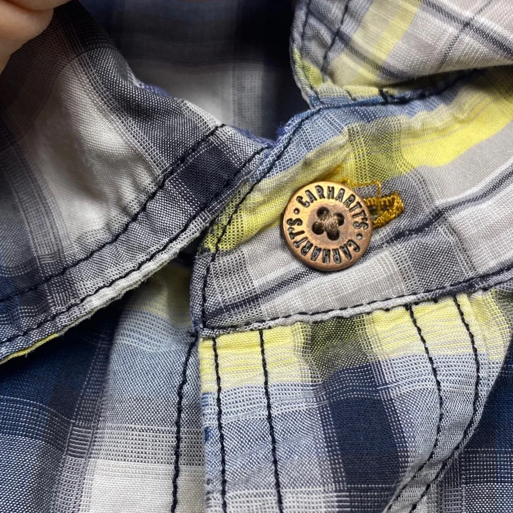 Carhartt Relaxed Fit Plaid Button Down Shirt Mens‎ Medium Yellow Blue Casual